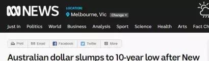 只因新西兰一句话，澳元突然暴跌至10年最低