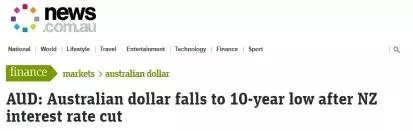 只因新西兰一句话，澳元突然暴跌至10年最低
